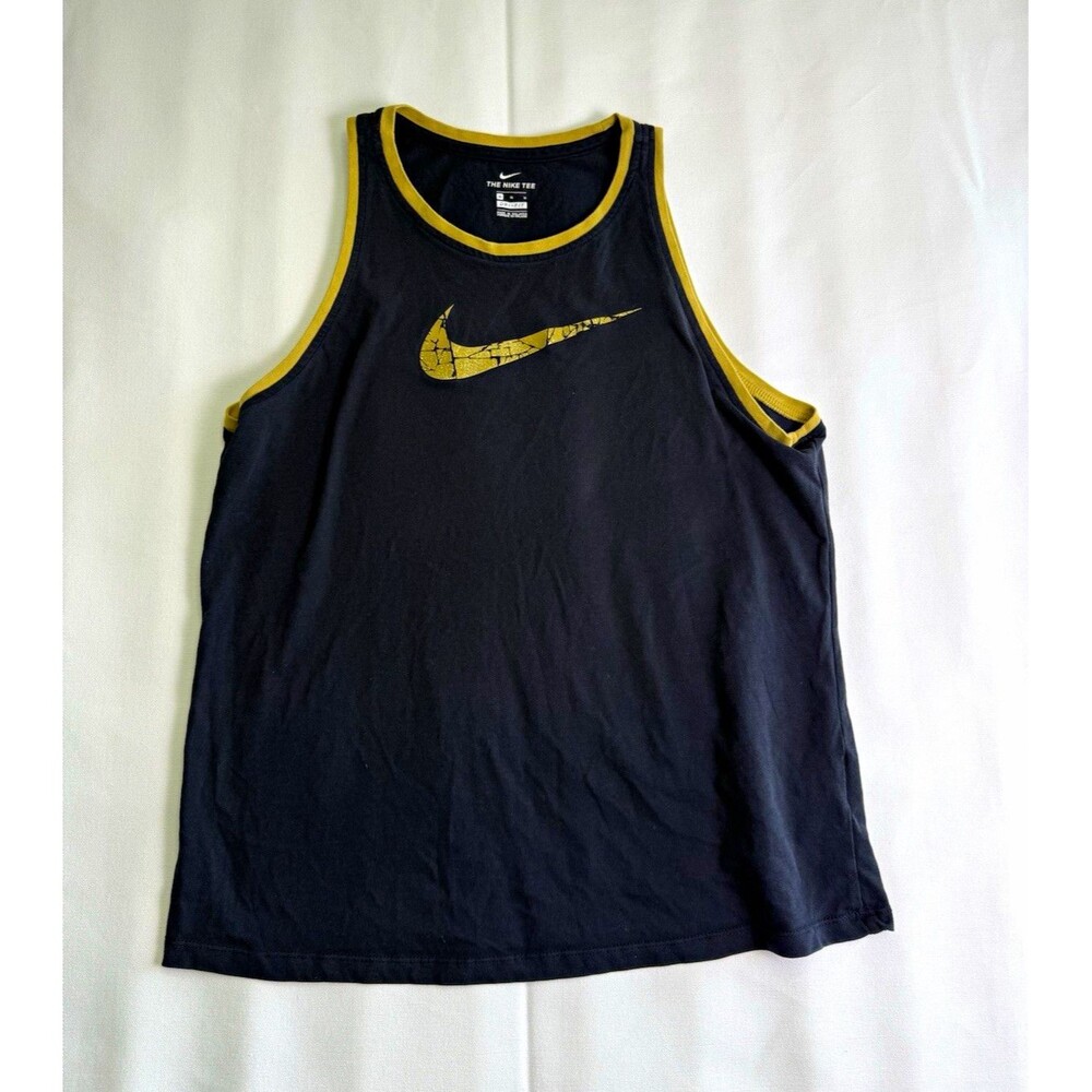 Nike Women's Dri-FIT Sleeveless Tank Top Black/Gold Swoosh Logo Size M